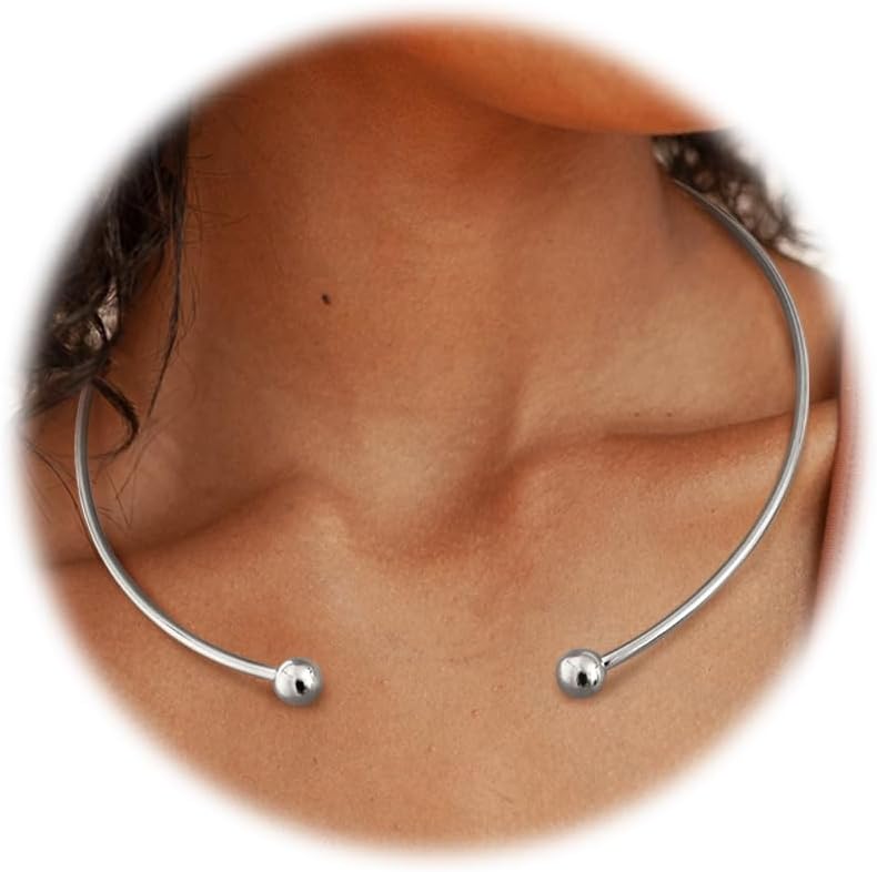 Sanfenly Choker Collar for Women 14K Gold Plated Silver Stainless Steel Metal Collar Choker Necklace Statement Open Cuff Bangle Necklace for Women - Image 1
